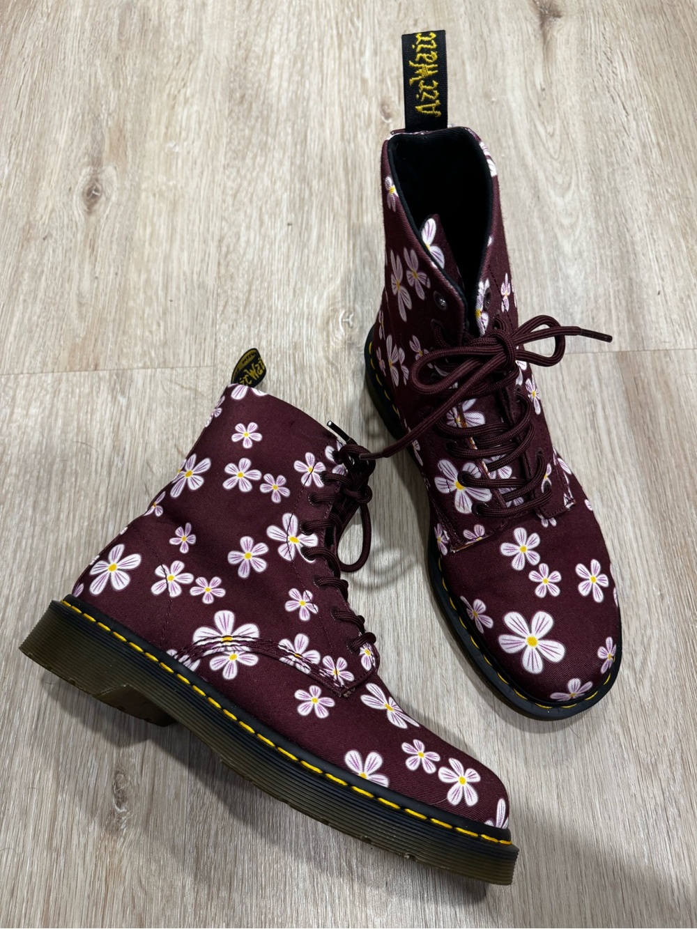 Dr Martens Page Meadow Combat Boots Floral Canvas Womens Sz 9 Festival Boho